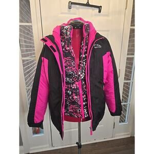 Girl's Size XL 14/16 3 in 1 MOUNTAIN XPEDITION Jacket Pink/Black